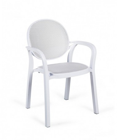 SET 4 POLTRONE GEMMA IN POLIPROPILENE CON BRACCIOLI BIANCO, IMPILABILI MADE IN ITALY