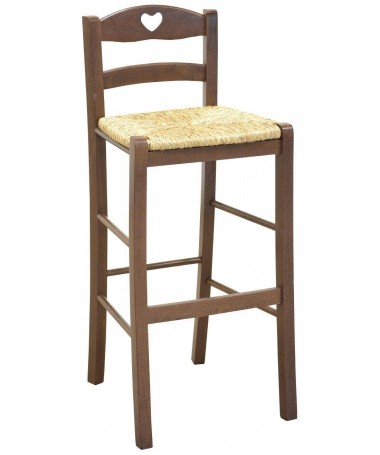 Sgabello in legno impagliato con schienale