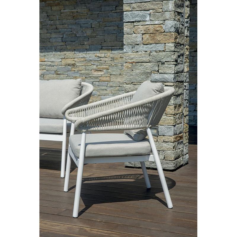Salotto Cap Ferrat alluminio bianco schienale corda beige Moia