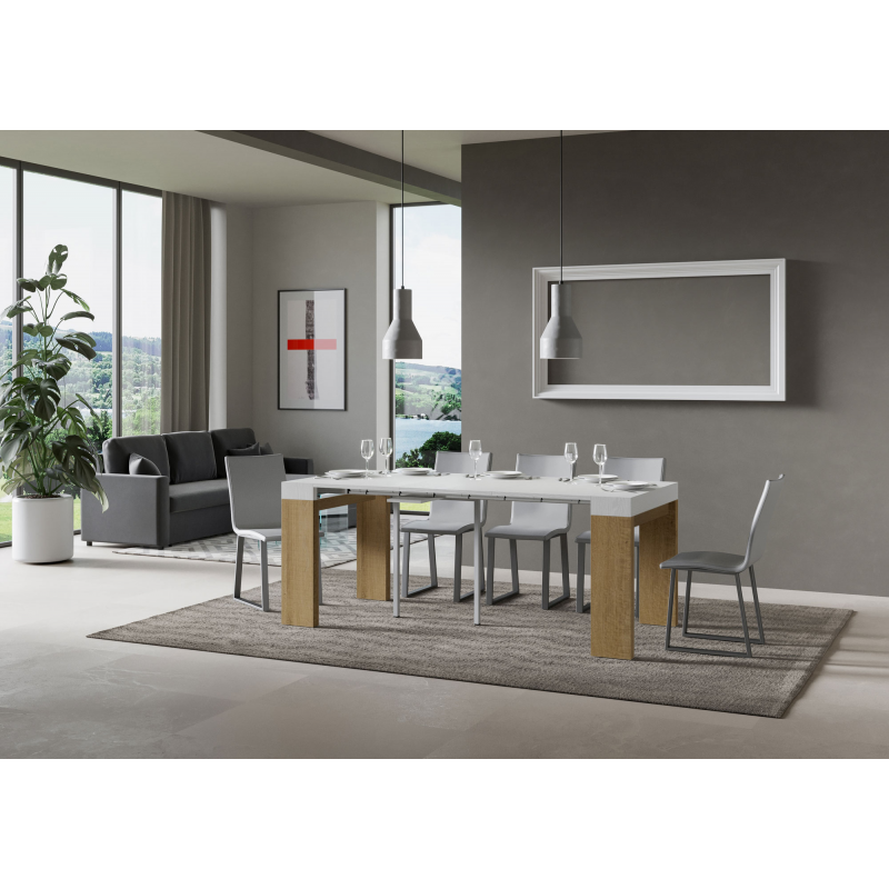 Consolle allungabile 90x40/196 cm Roxell Mix Small piano Bianco Frassino