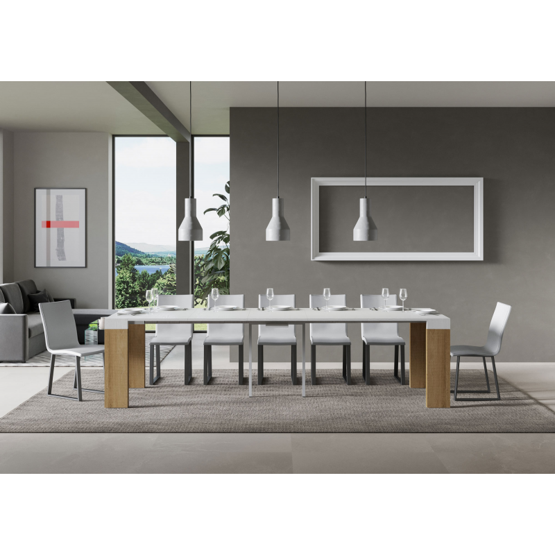 Consolle allungabile 90x40/300 cm Roxell Mix piano Bianco Frassino