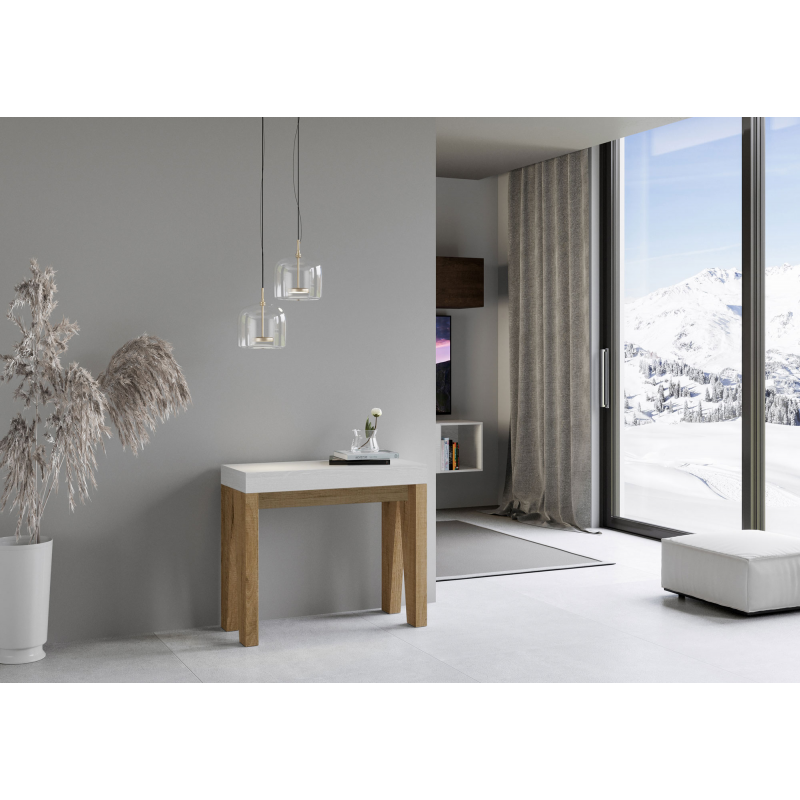 Consolle allungabile 90x40/196 cm Naxy Mix Small piano Bianco Frassino