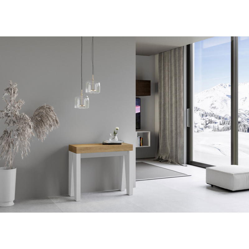 Consolle allungabile 90x40/196 cm Naxy Mix Small piano Bianco Frassino