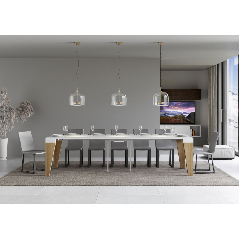 Consolle allungabile 90x40/300 cm Naxy Mix piano Bianco Frassino