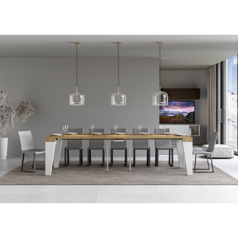 Consolle allungabile 90x40/300 cm Naxy Mix piano Bianco Frassino