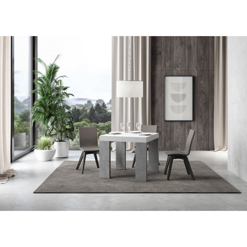 Tavolo allungabile 90x90/246 cm Roxell Mix piano Bianco Frassino - gambe Noce