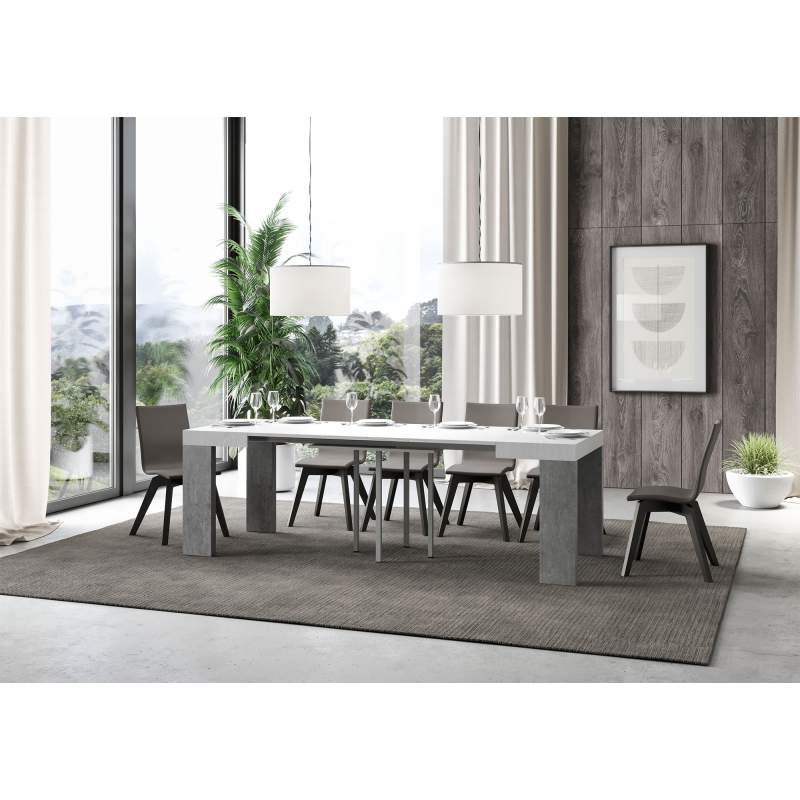 Tavolo allungabile 90x90/246 cm Roxell Mix piano Bianco Frassino - gambe Noce