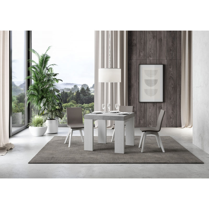 Tavolo allungabile 90x90/246 cm Roxell Mix piano Bianco Frassino - gambe Noce