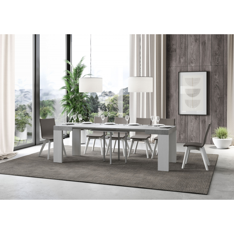 Tavolo allungabile 90x90/246 cm Roxell Mix piano Bianco Frassino - gambe Noce