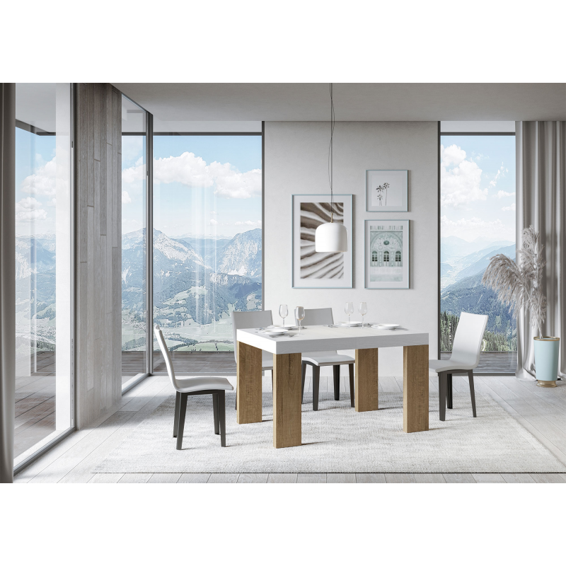 Tavolo allungabile 90x130/234 cm Roxell Mix piano Bianco Frassino - gambe Noce