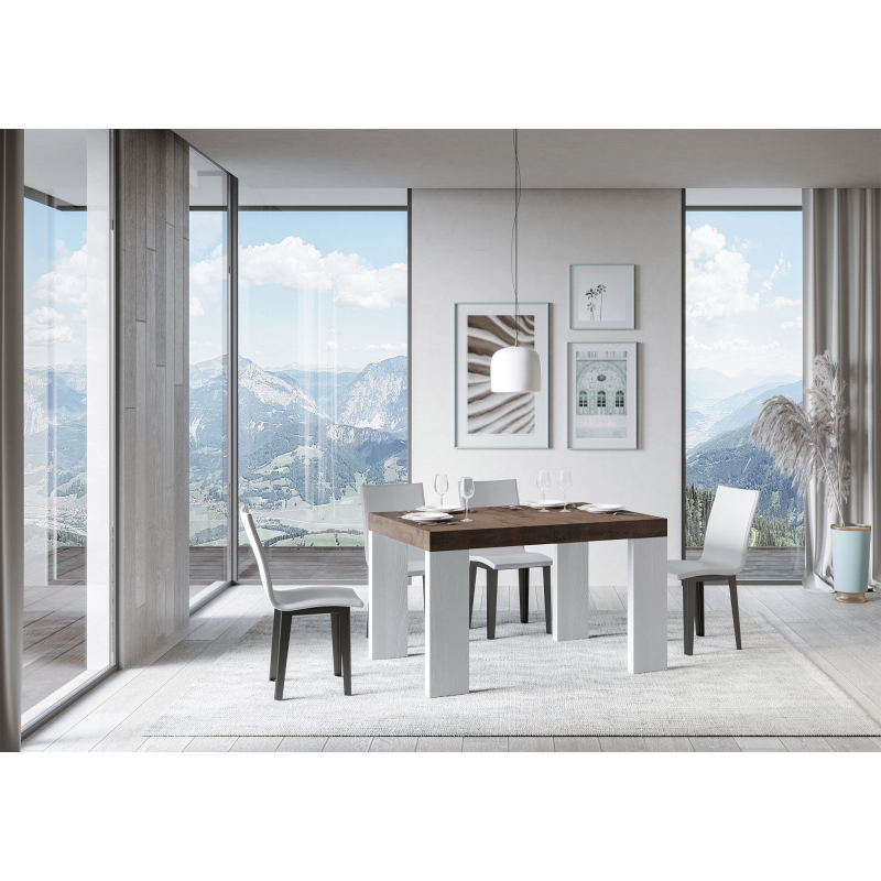 Tavolo allungabile 90x130/234 cm Roxell Mix piano Bianco Frassino - gambe Noce