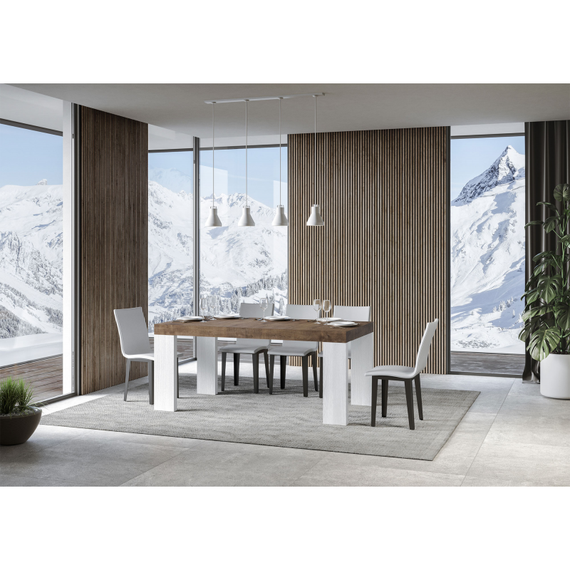 Tavolo allungabile 90x160/264 cm Roxell Mix piano Bianco Frassino - gambe Noce