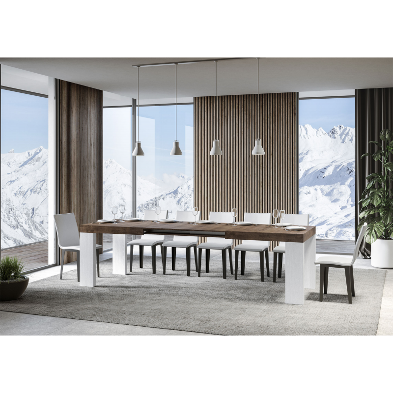 Tavolo allungabile 90x160/264 cm Roxell Mix piano Bianco Frassino - gambe Noce