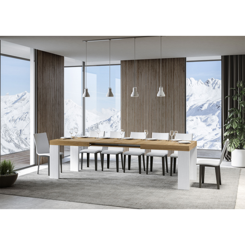Tavolo allungabile 90x180/284 cm Roxell Mix piano Bianco Frassino - gambe Noce