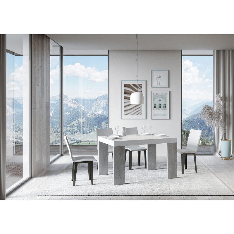 Tavolo allungabile 90x130/390 cm Roxell Mix piano Bianco Frassino - gambe Noce