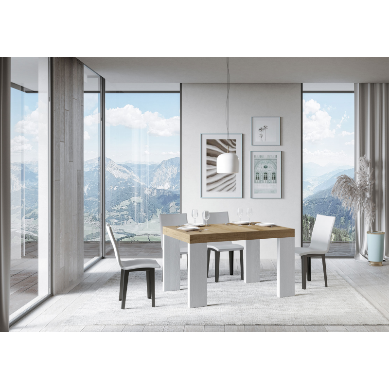 Tavolo allungabile 90x130/390 cm Roxell Mix piano Bianco Frassino - gambe Noce
