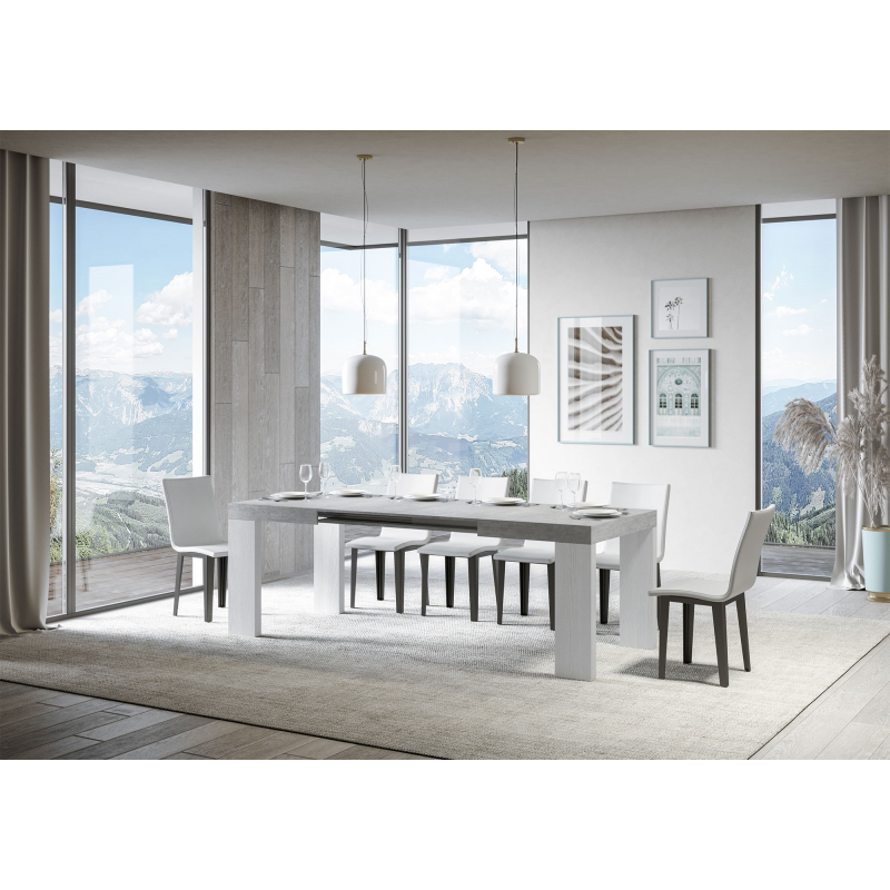 Tavolo allungabile 90x130/390 cm Roxell Mix piano Bianco Frassino - gambe Noce