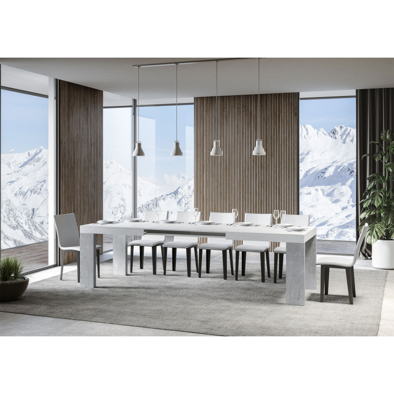 Tavolo allungabile 90x160/420 cm Roxell Mix piano Bianco Frassino - gambe Noce