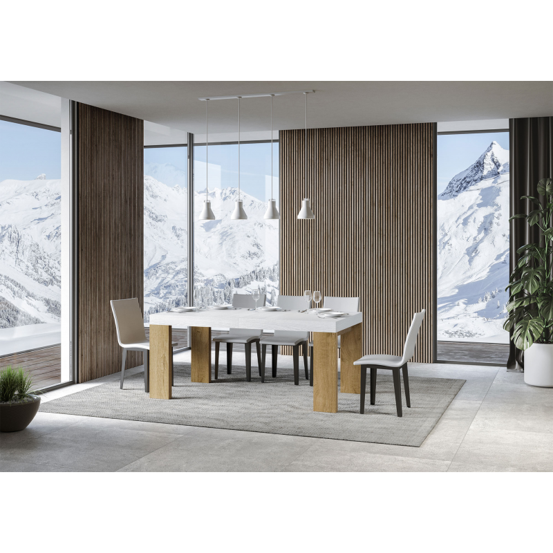 Tavolo allungabile 90x180/440 cm Roxell Mix piano Bianco Frassino - gambe Noce