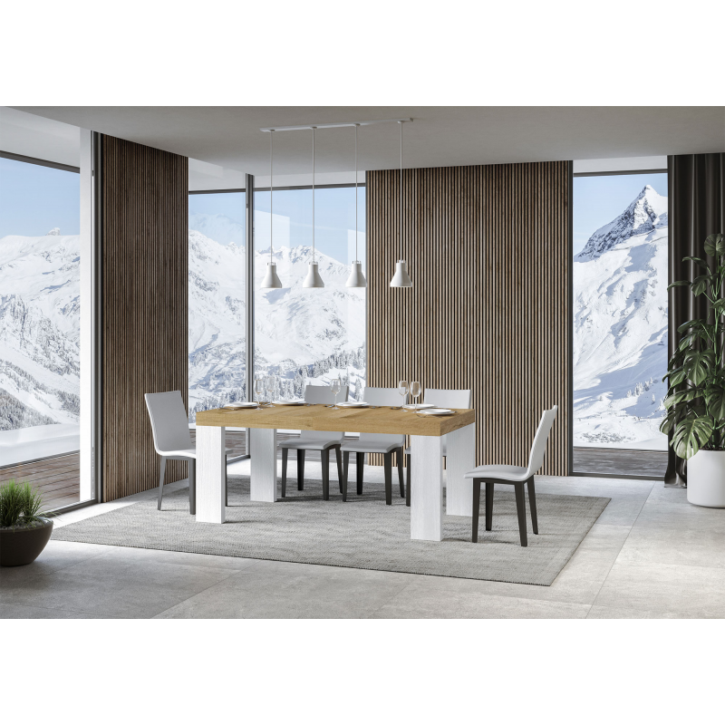 Tavolo allungabile 90x180/440 cm Roxell Mix piano Bianco Frassino - gambe Noce