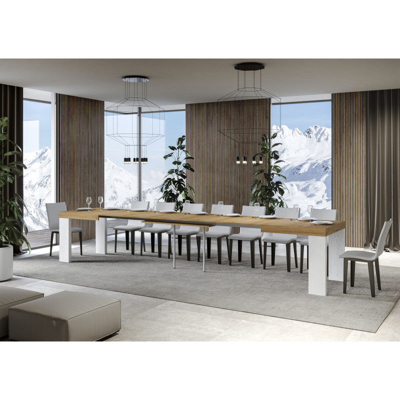 Tavolo allungabile 90x180/440 cm Roxell Mix piano Bianco Frassino - gambe Noce