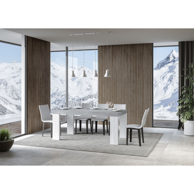 Tavolo allungabile 90x180/440 cm Roxell Mix piano Bianco Frassino - gambe Noce