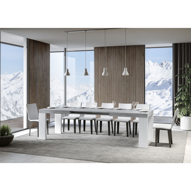 Tavolo allungabile 90x180/440 cm Roxell Mix piano Bianco Frassino - gambe Noce