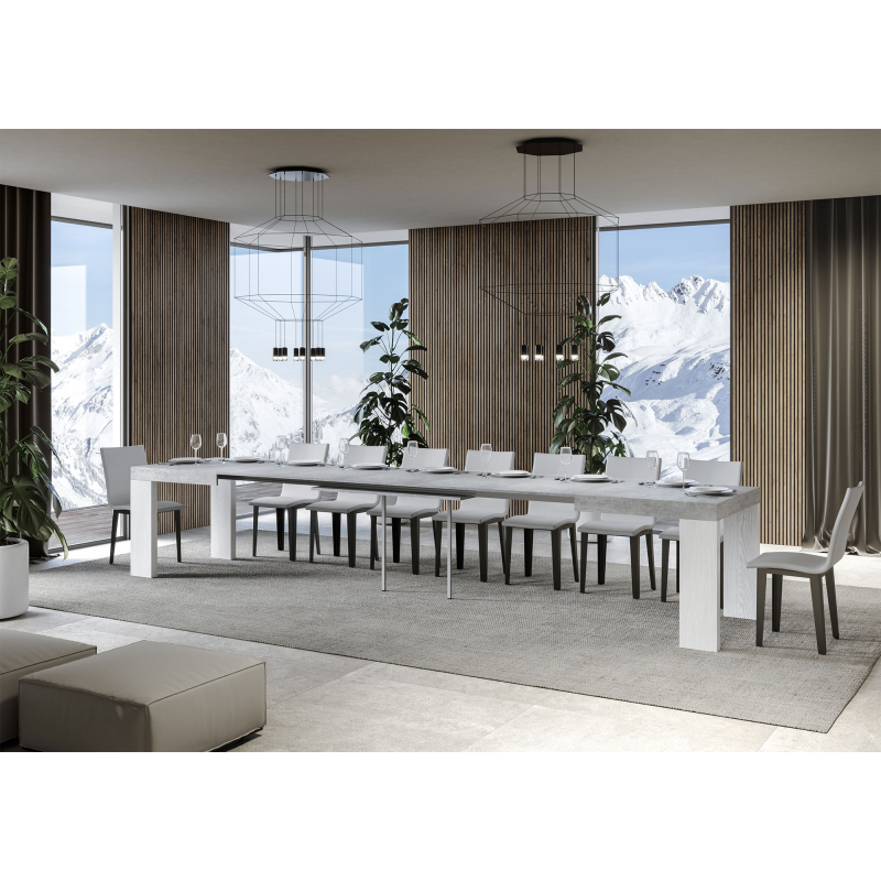 Tavolo allungabile 90x180/440 cm Roxell Mix piano Bianco Frassino - gambe Noce