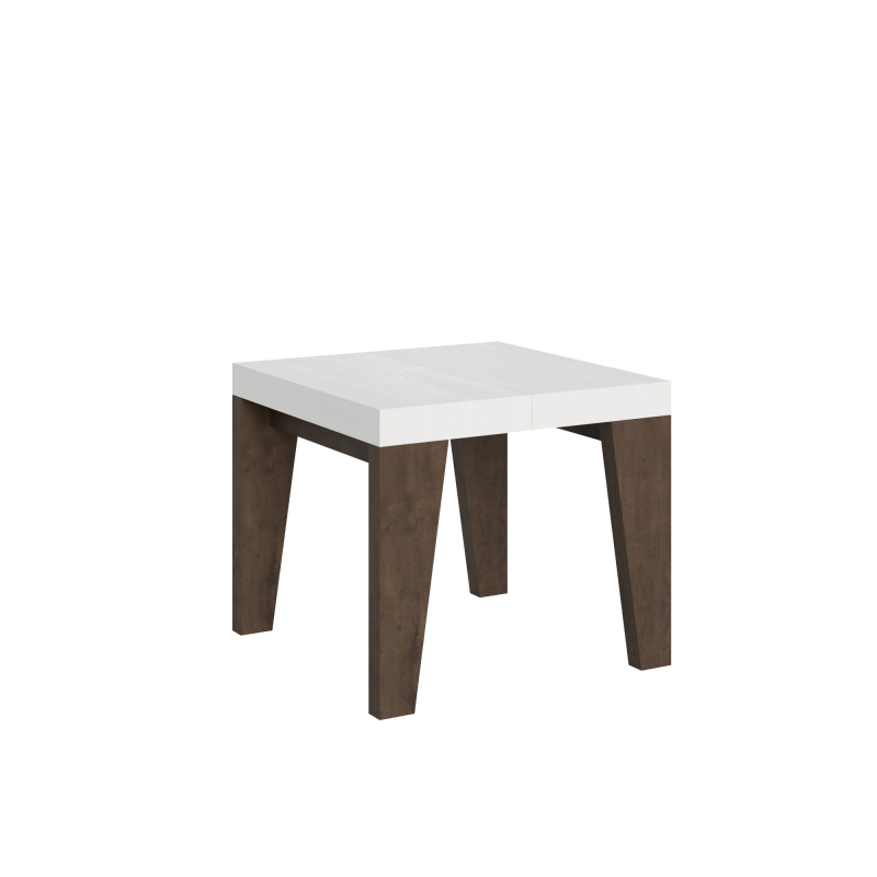 Tavolo allungabile 90x90/246 cm Naxy Mix piano Bianco Frassino - gambe Noce
