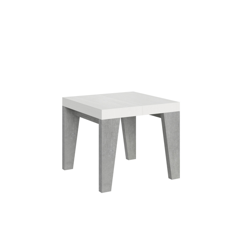 Tavolo allungabile 90x90/246 cm Naxy Mix piano Bianco Frassino - gambe Noce