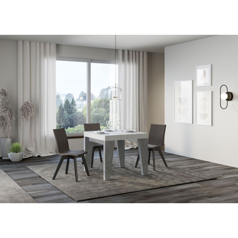 Tavolo allungabile 90x90/246 cm Naxy Mix piano Bianco Frassino - gambe Noce