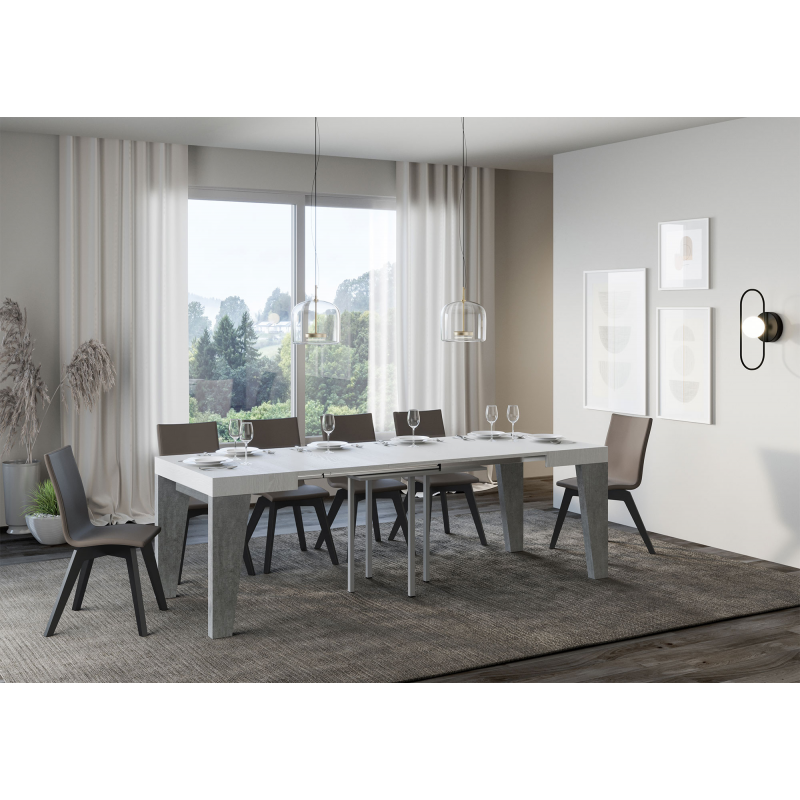 Tavolo allungabile 90x90/246 cm Naxy Mix piano Bianco Frassino - gambe Noce