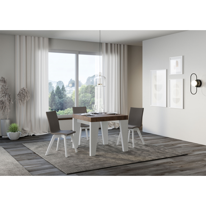 Tavolo allungabile 90x90/246 cm Naxy Mix piano Bianco Frassino - gambe Noce