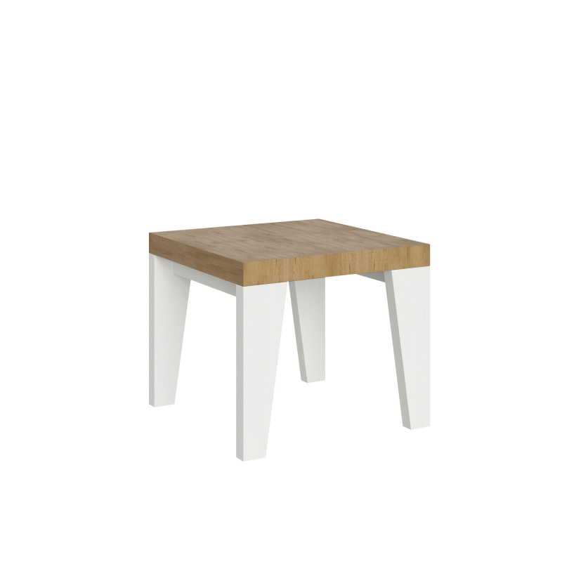 Tavolo allungabile 90x90/246 cm Naxy Mix piano Bianco Frassino - gambe Noce