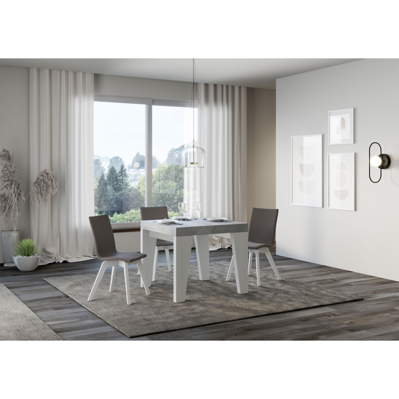 Tavolo allungabile 90x90/246 cm Naxy Mix piano Bianco Frassino - gambe Noce