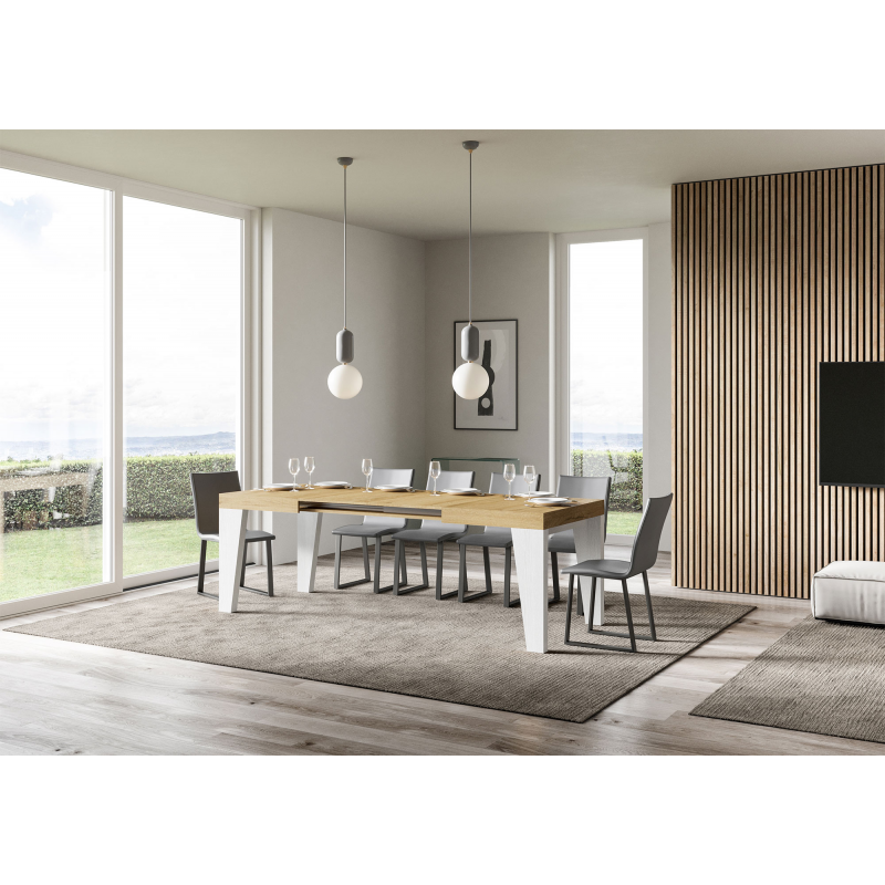 Tavolo allungabile 90x130/234 cm Naxy Mix piano Bianco Frassino - gambe Noce