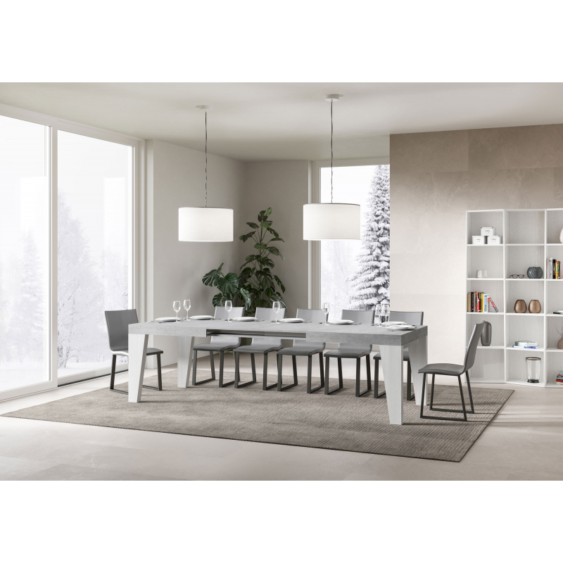 Tavolo allungabile 90x160/264 cm Naxy Mix piano Bianco Frassino - gambe Noce