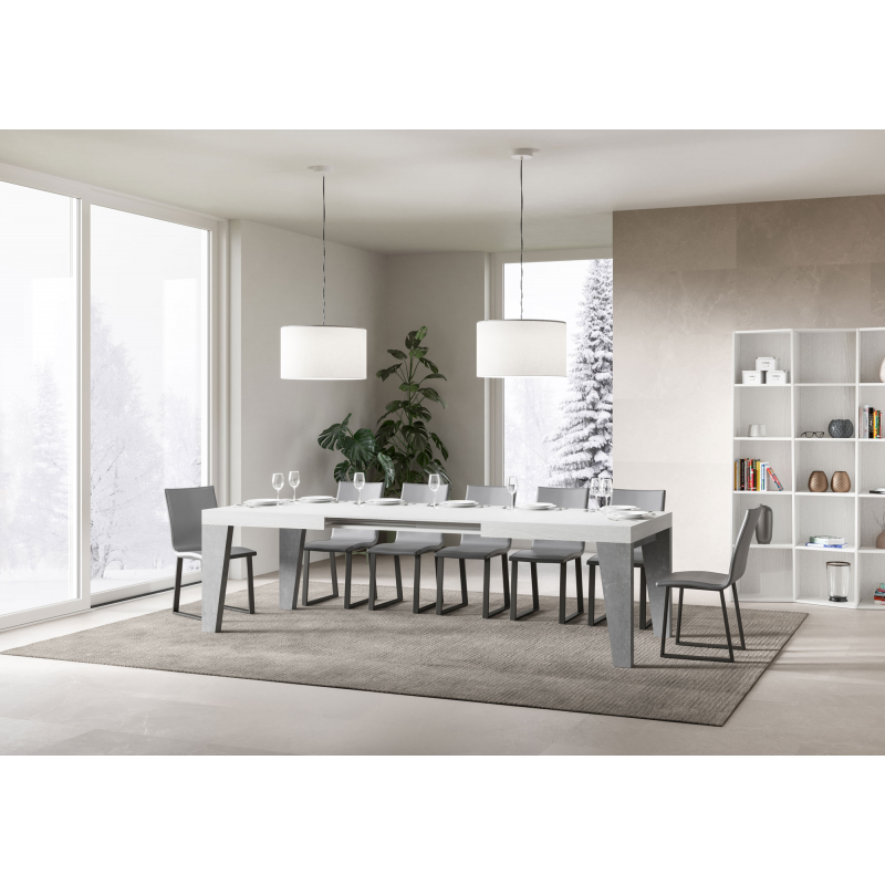 Tavolo allungabile 90x180/284 cm Naxy Mix piano Bianco Frassino - gambe Noce