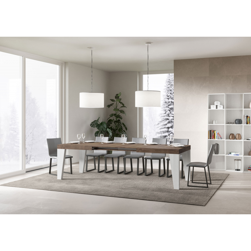 Tavolo allungabile 90x180/284 cm Naxy Mix piano Bianco Frassino - gambe Noce