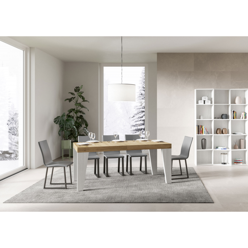 Tavolo allungabile 90x180/284 cm Naxy Mix piano Bianco Frassino - gambe Noce