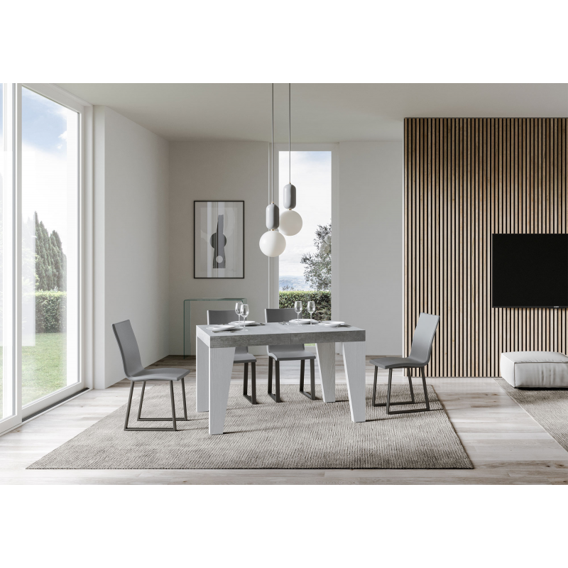 Tavolo allungabile 90x130/390 cm Naxy Mix piano Bianco Frassino - gambe Noce