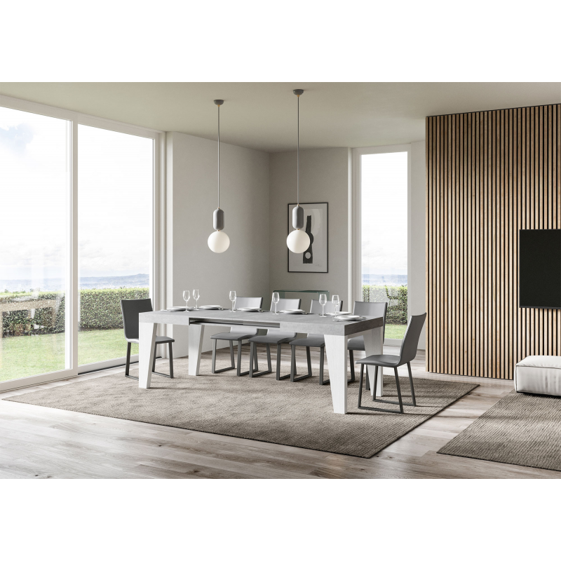 Tavolo allungabile 90x130/390 cm Naxy Mix piano Bianco Frassino - gambe Noce