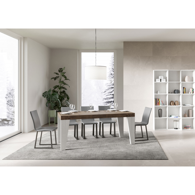 Tavolo allungabile 90x160/420 cm Naxy Mix piano Bianco Frassino - gambe Noce