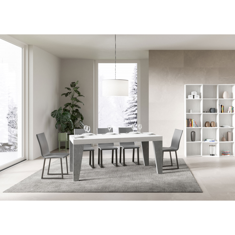Tavolo allungabile 90x180/440 cm Naxy Mix piano Bianco Frassino - gambe Noce