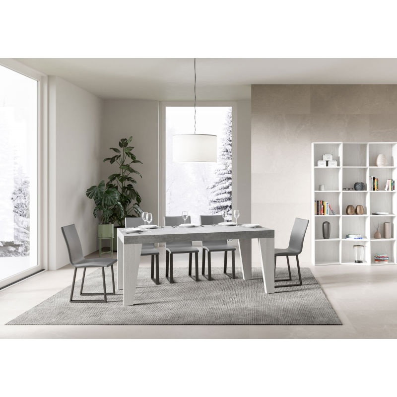 Tavolo allungabile 90x180/440 cm Naxy Mix piano Bianco Frassino - gambe Noce