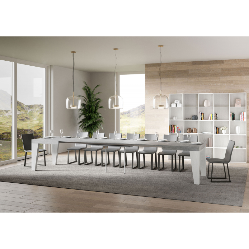 Tavolo allungabile 90x180/440 cm Naxy Mix piano Bianco Frassino - gambe Noce