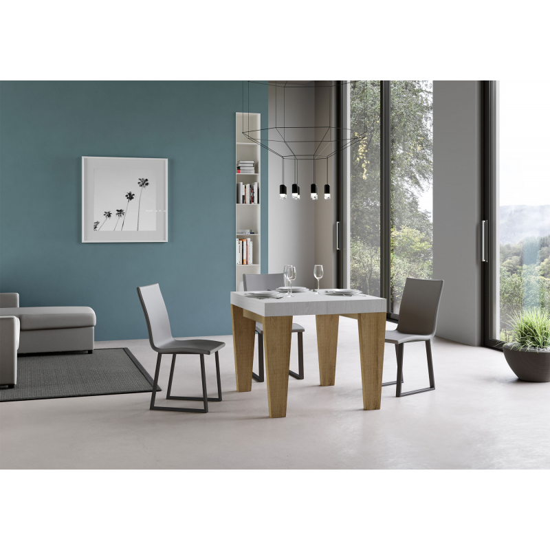 Tavolo allungabile 90x90/246 cm Spimbo Mix piano Bianco Frassino - gambe Noce