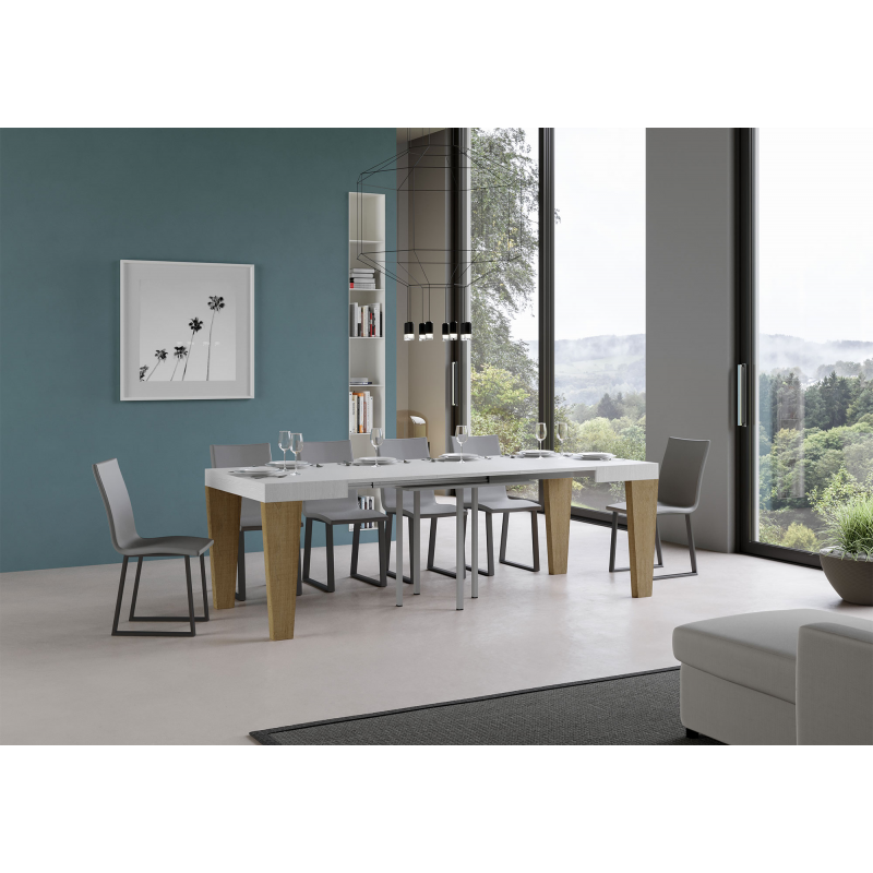 Tavolo allungabile 90x90/246 cm Spimbo Mix piano Bianco Frassino - gambe Noce