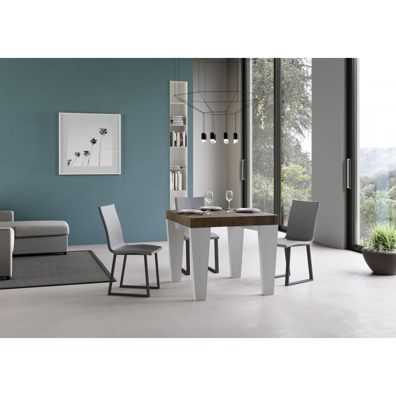 Tavolo allungabile 90x90/246 cm Spimbo Mix piano Bianco Frassino - gambe Noce