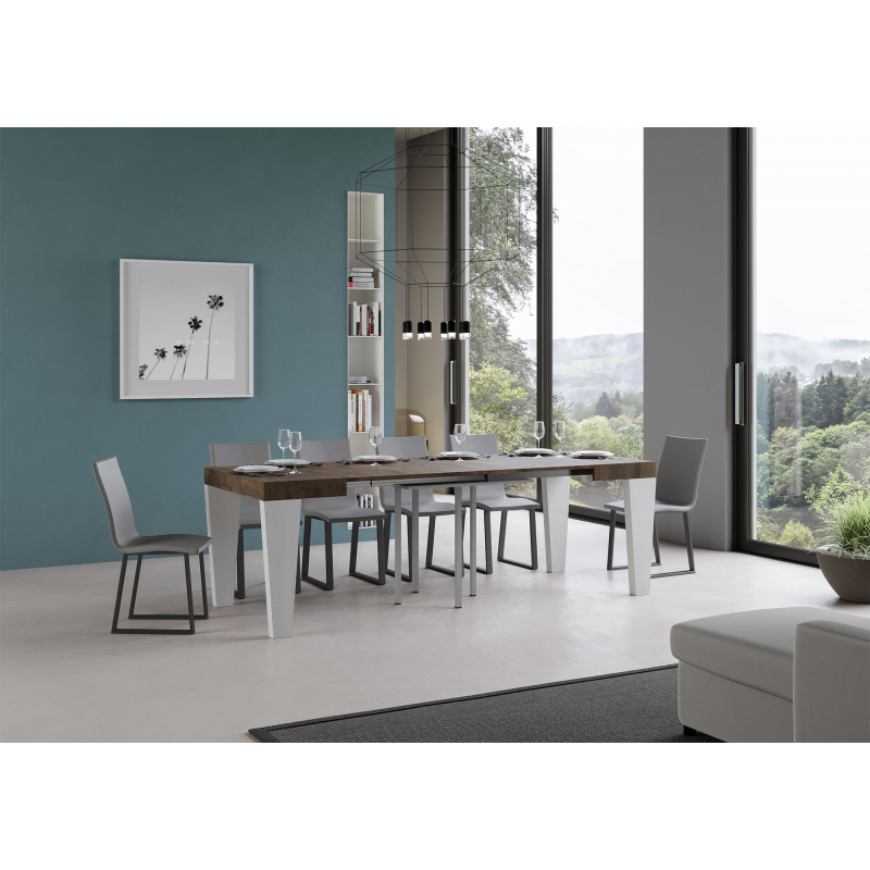 Tavolo allungabile 90x90/246 cm Spimbo Mix piano Bianco Frassino - gambe Noce